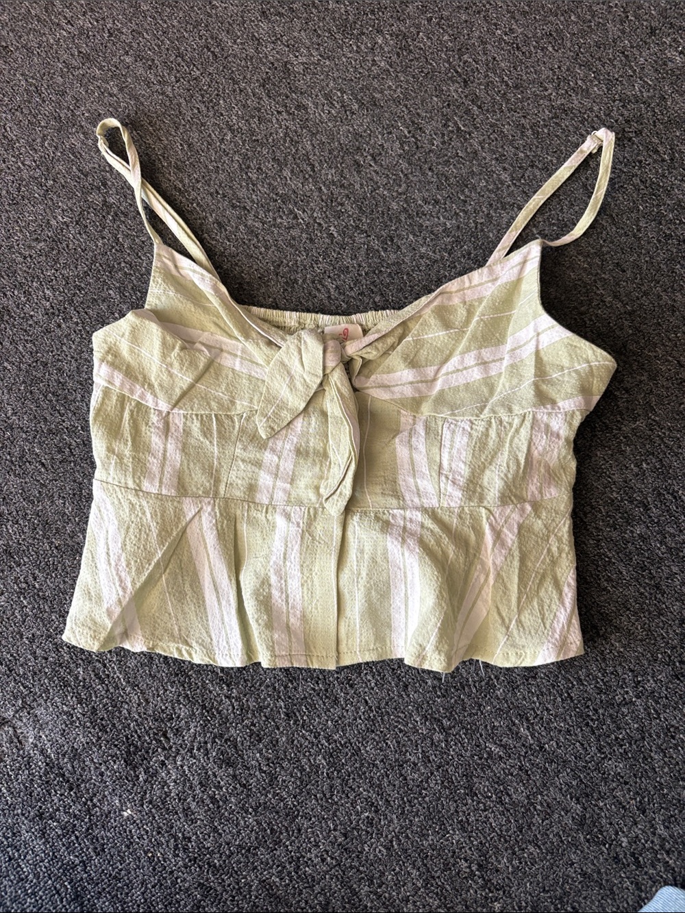 Light Green Striped Tie-Front Crop Top - Women's